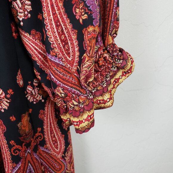 Figueroa & Flower Paisley Floral Bohemian Peasant Blouse Black Multi Women's 1X - Picture 9 of 11